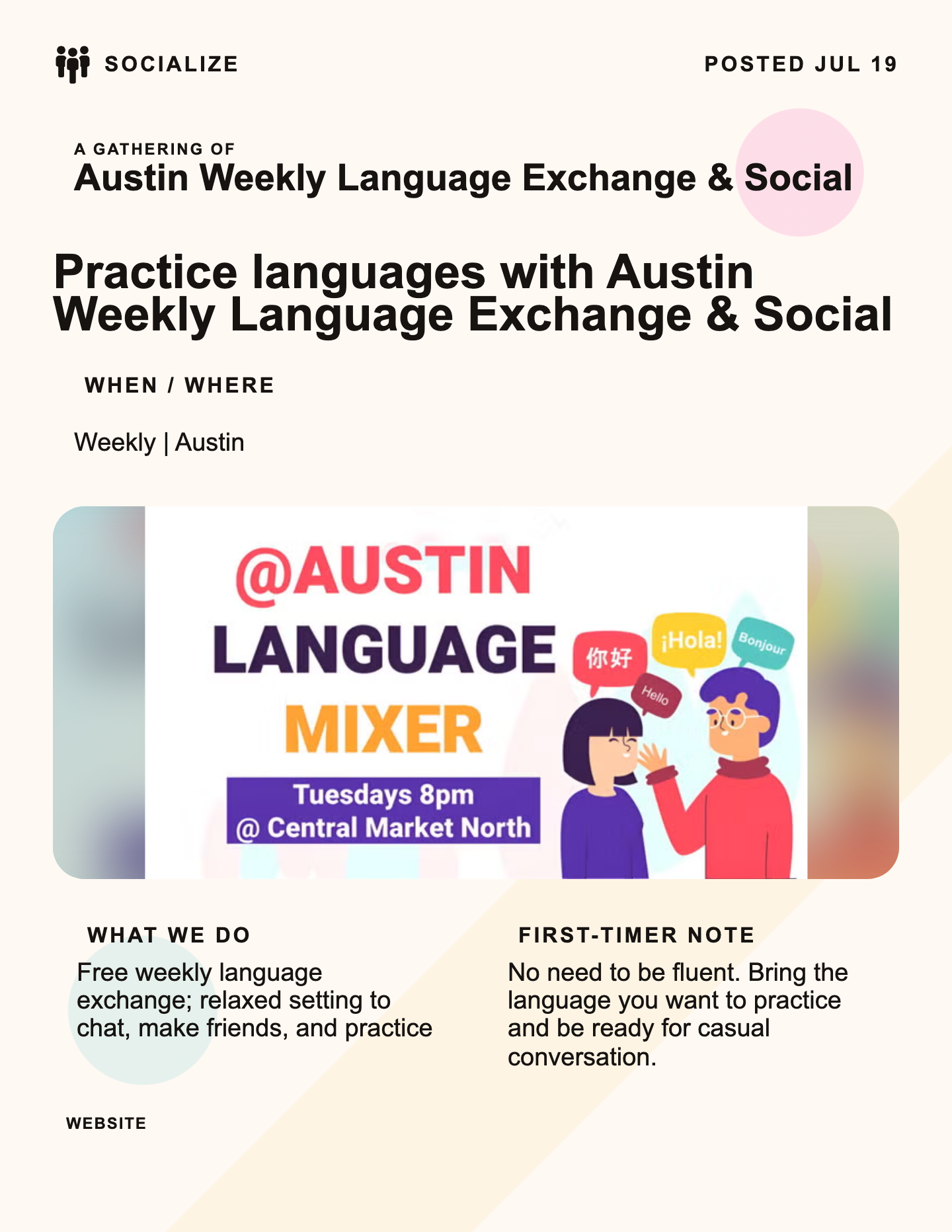 Practice languages with Austin Weekly Language Exchange & Social