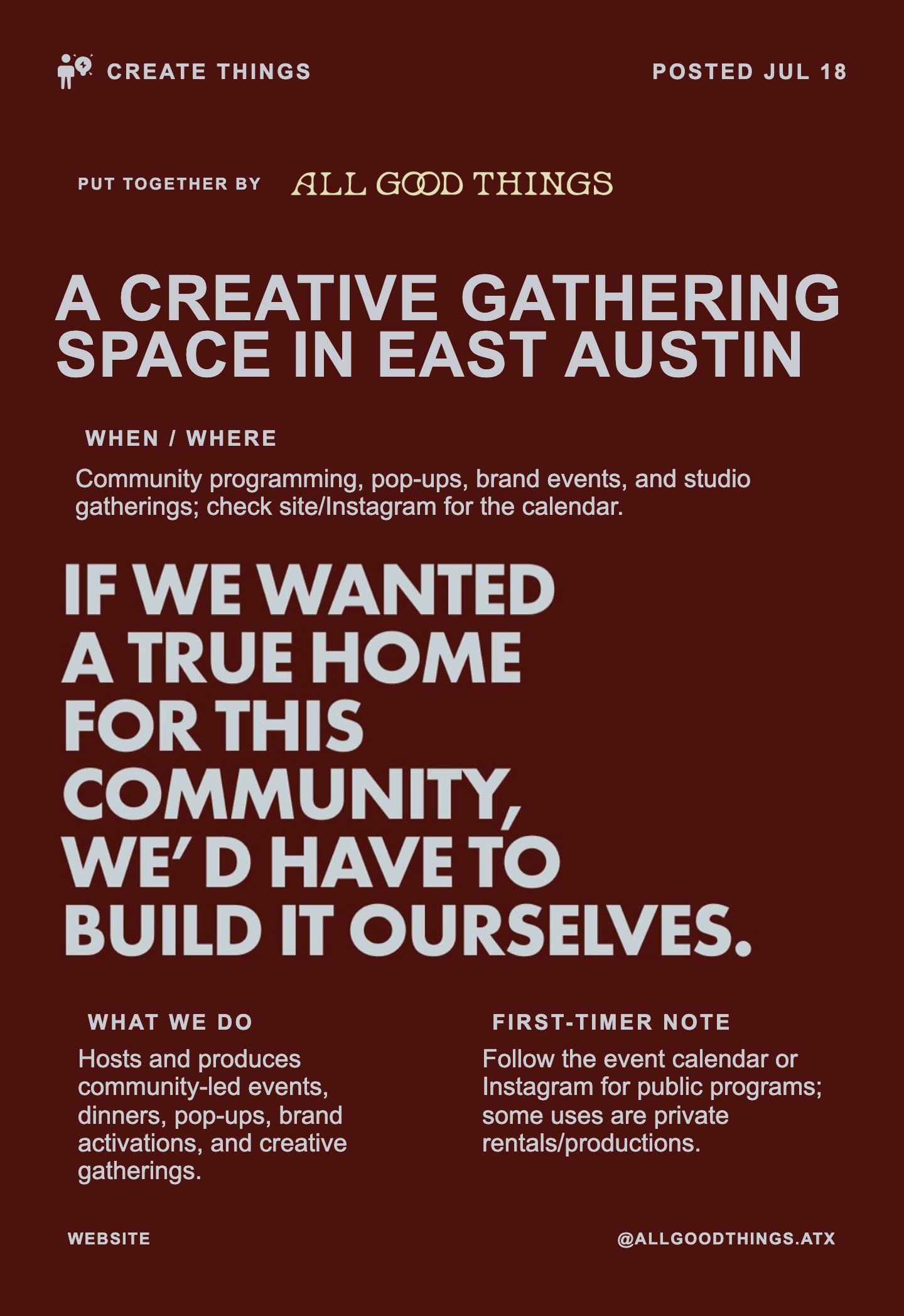 A CREATIVE GATHERING SPACE IN EAST AUSTIN