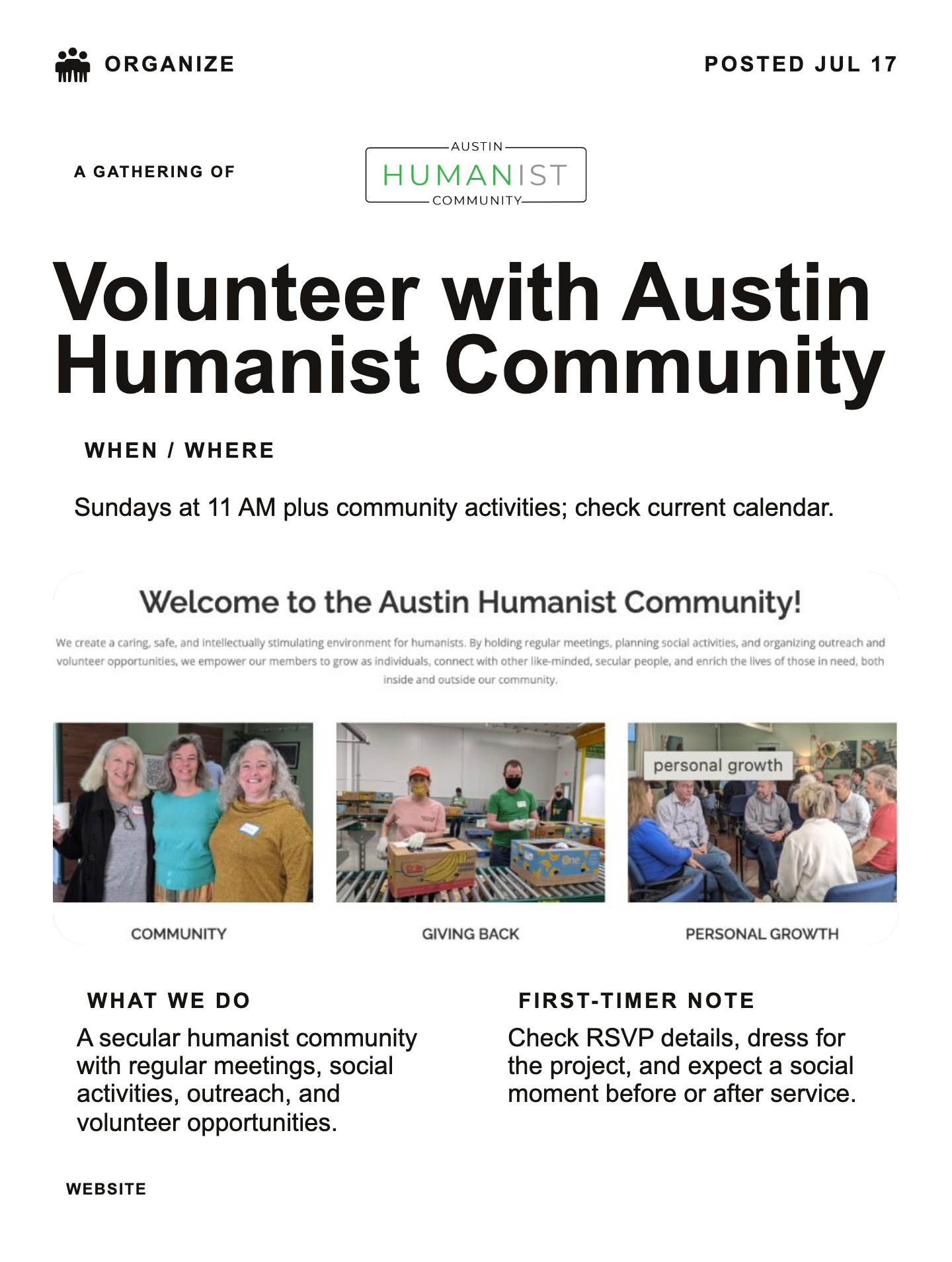 Volunteer with Austin Humanist Community